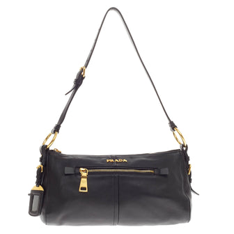 Zip Pocket Shoulder Bag Soft Calfskin Small