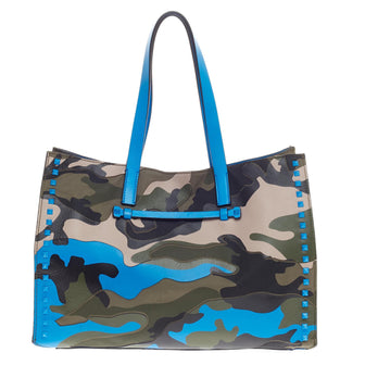 Valentino Rockstud Open Tote Camo Leather and Canvas Medium