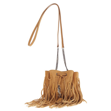 Saint Laurent Fringe Monogram Bourse Bucket Bag Leather Mini