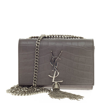 Saint Laurent Classic Monogram Tassel Crossbody Embossed Crocodile Small