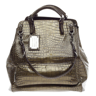 Dolce & Gabbana Miss Pocket Foldover Bag Embossed Crocodile Large