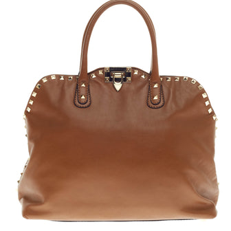 Valentino Rockstud Convertible Dome Satchel Leather 