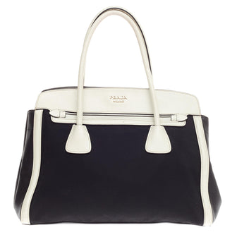 Prada Cuir Frame Convertible Tote Canvas and Saffiano Leather Small