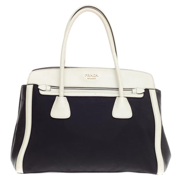 Prada Cuir Frame Convertible Tote Canvas and Saffiano Leather Small