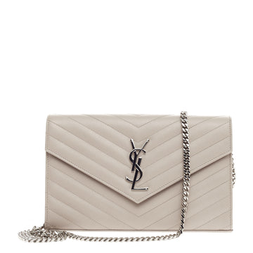 Saint Laurent Classic Monogram Chain Wallet Matelasse Chevron Leather