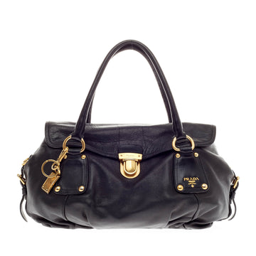 Prada Push Lock Flap Satchel Leather