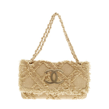 Chanel Fringe Trim Flap Bag Quilted Tweed Small