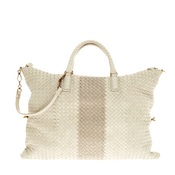 Bottega Veneta Convertible Satchel Intreciatto Nappa with Linen Detail Large