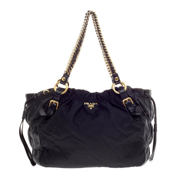 Prada Pleated Chain Frame Bag Nylon Tessuto with Leather Trim