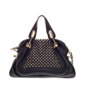 Chloe Paraty Military Top Handle Bag Studded Leather Medium