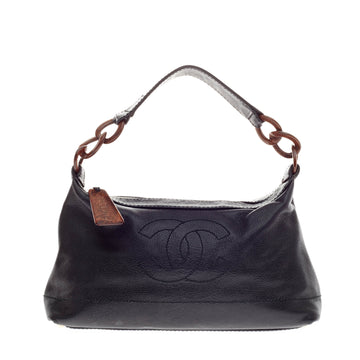 Chanel CC Stiched Wood Chain Shoulder Bag Caviar