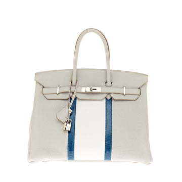 Hermes Club Birkin Gris Perle, Mykonos, and White Clemence and Lizard 35