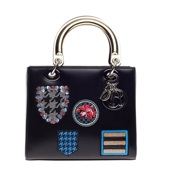 Lady Dior Handbag Patch Embellished Leather Medium