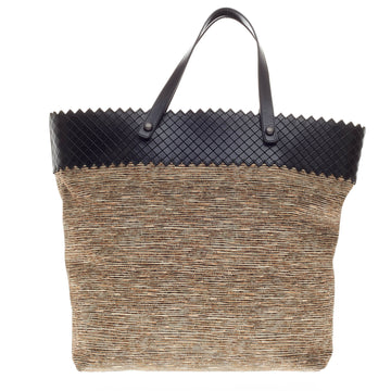 Bottega Veneta Intrecciato Trim Tote Patterned Canvas Large