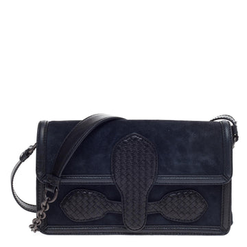 Bottega Veneta Rialto Shoulder Bag Suede with Intrecciato Nappa Micro
