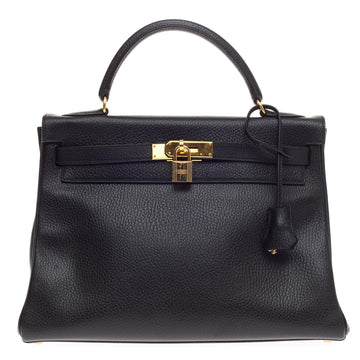 Hermes Kelly Black Ardennes with Gold Hardware 32