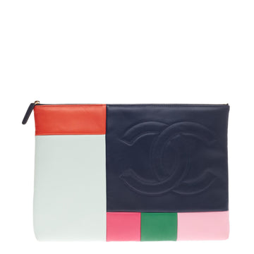 Chanel CC Zip Pouch Colorblock Leather Large
