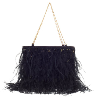 Chanel Chain Strap Pochette Ostrich Feather -