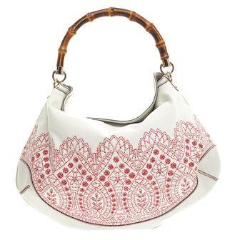Gucci Peggy Bamboo Handle Hobo Embroidered Canvas -