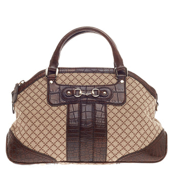 Gucci Cathrine Top Handle Bag Diamante Canvas with Crocodile Trim Medium