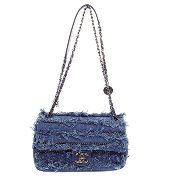 Chanel Medallion Charm Flap Fringe Denim Medium