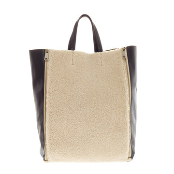 Celine Vertical Gusset Cabas Tote Shearling and Leather Large