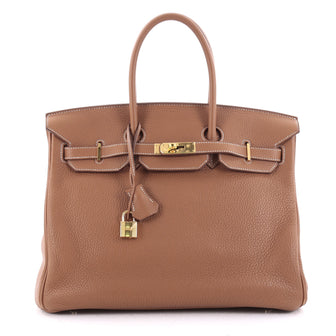 Hermes Birkin Handbag Brown Clemence with Gold Hardware 35 Brown 1791301