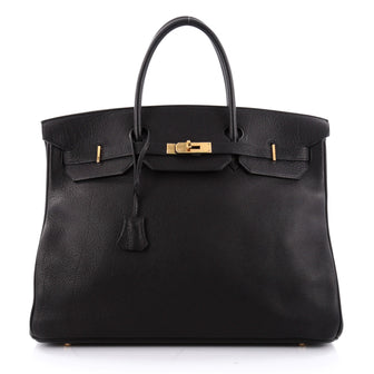 Hermes Birkin Handbag Black Evergrain with Gold Hardware Black 2053801