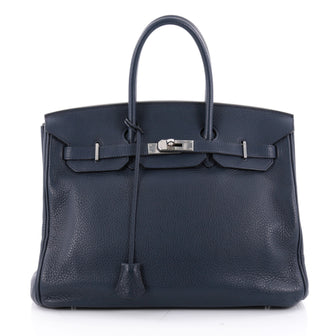 Hermes Birkin Handbag Blue Clemence with Palladium Blue 2096801