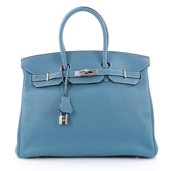 Hermes Birkin Handbag Blue Clemence with Palladium Hardware 35 Blue 2187001