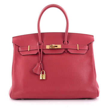 Hermes Birkin Handbag Red Clemence with Gold Hardware 35 Red 2196601