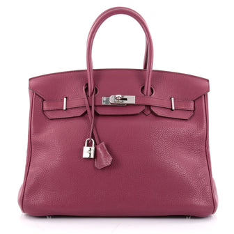 Hermes Birkin Handbag Pink Clemence with Palladium Hardware 35 Purple 2205101