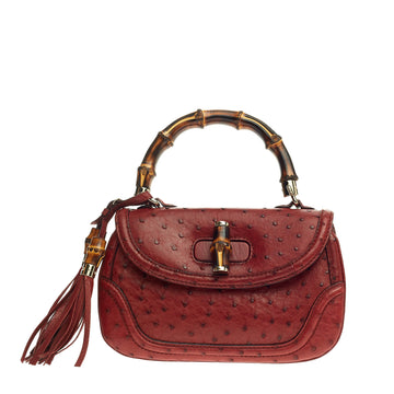 Gucci Vintage Bamboo Handle Bag Ostrich Medium
