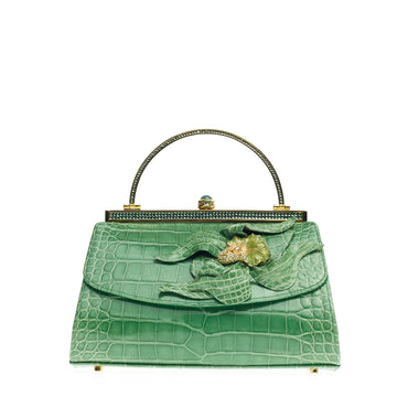 Judith Leiber Floral Frame Bag Alligator with Crystals Small
