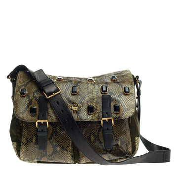Prada Pietre Messenger Bag Embellished Python and Tessuto Large