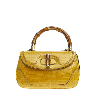 Gucci New Bamboo Convertible Top Handle Crocodile Medium