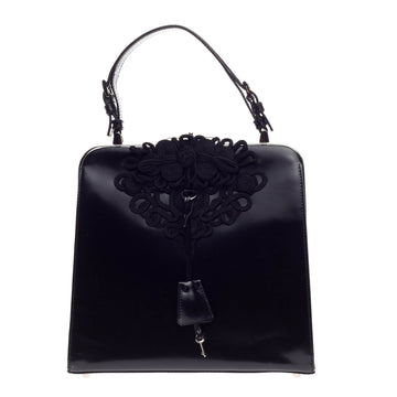 Prada Frame Handle Bag Embroidered Spazzolato Leather Small