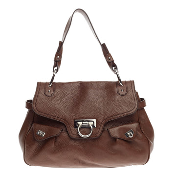 Salvatore Ferragamo Gancini Top Handle Flap Bag Leather Medium