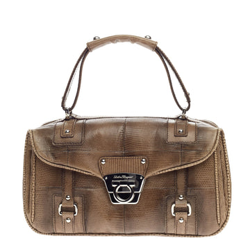 Salvatore Ferragamo Gancini Top Handle Bag Lizard Small