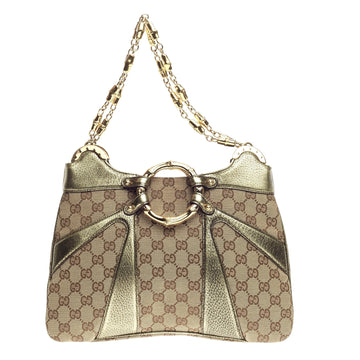 Gucci Bamboo Jeweled Shoulder Bag GG Canvas with Leather Medium