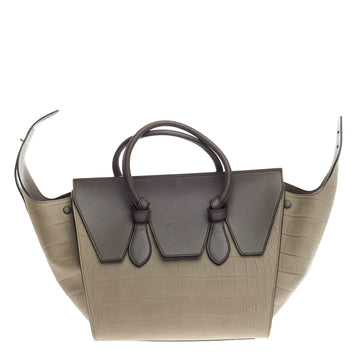 Celine Tie Tote Crocodile Embossed Nubuck Small