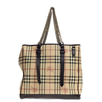 Burberry Leyland Chain Tote Haymarket Coated Canvas Large