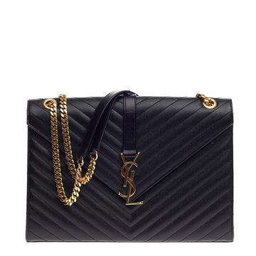 Saint Laurent Classic Monogram Satchel Matelasse Chevron Leather Large