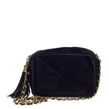 Chanel Vintage Font Pocket Camera Bag Quilted Suede Small