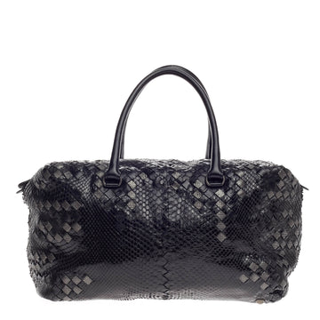 Bottega Veneta Bowling Bag Python with Intrecciato Detail Large