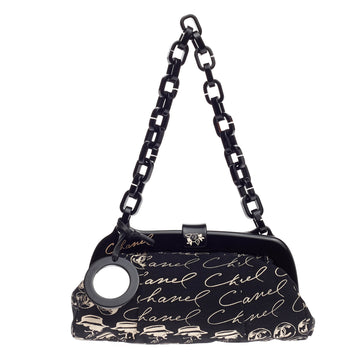 Chanel Resin Frame Bag Printed Canvas Medium