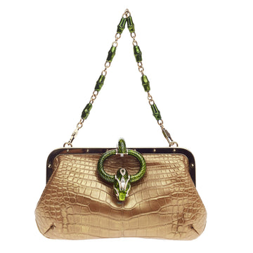 Gucci Jeweled Snake Head Frame Clutch Crocodile Small