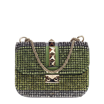 Valentino Glam Lock Shoulder Bag Crystal Embellished Leather Small