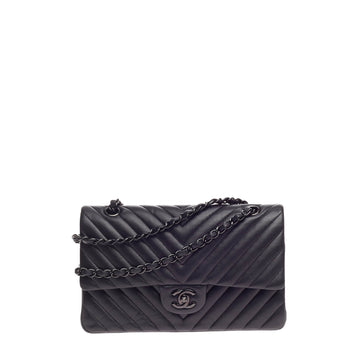 Chanel So Black Classic Double Flap Chevron Lambskin Medium