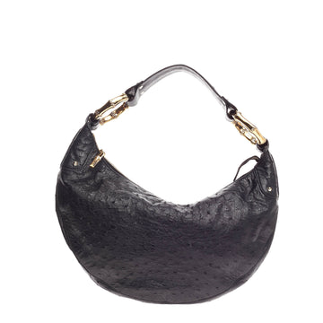 Gucci Bamboo Ring Half Moon Hobo Ostrich Medium